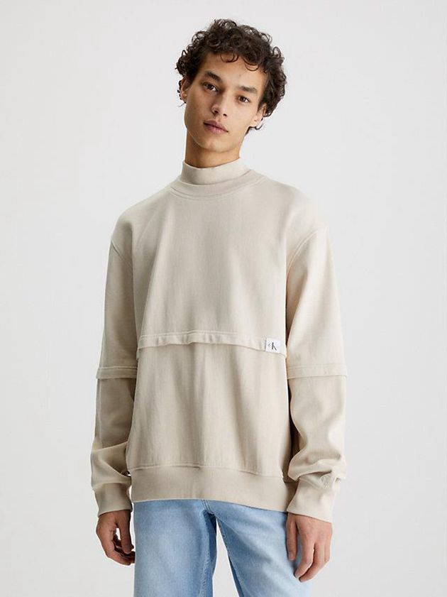 Calvin Klein USA Relaxed Material Mix Mens Sweatshirt Beige 6042185-TK